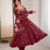 ZF 5011 Maroon Crunchy Silk Gown with Embroidery Work. Wedding, Party, Festive, Events Best Price ₹2099. Delivery 4-6 Working Days. Shop now. | Bollywood Gowns, Creative Gowns, Designer Gowns, Embroidered Gowns, Gowns, Party Wear Gowns