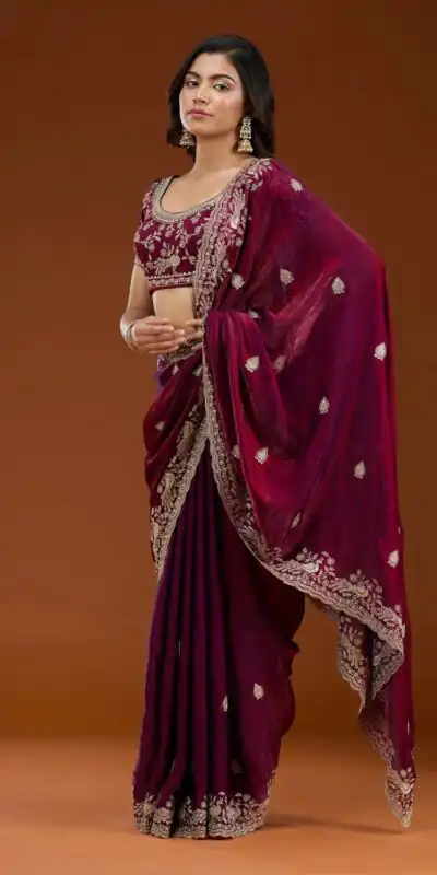 E BT 438 Maroon in Fandy Satin Silk mbroidery Work & Zari Work Saree. Special Price ₹1949. Delivery 4-6 Working Days. Shop now. | Creative Sarees, Embroidered Sarees, Bollywood Sarees, Designer Sarees, Ethnic Saree, Modern Digital sarees, Party Wear Sarees, Sarees