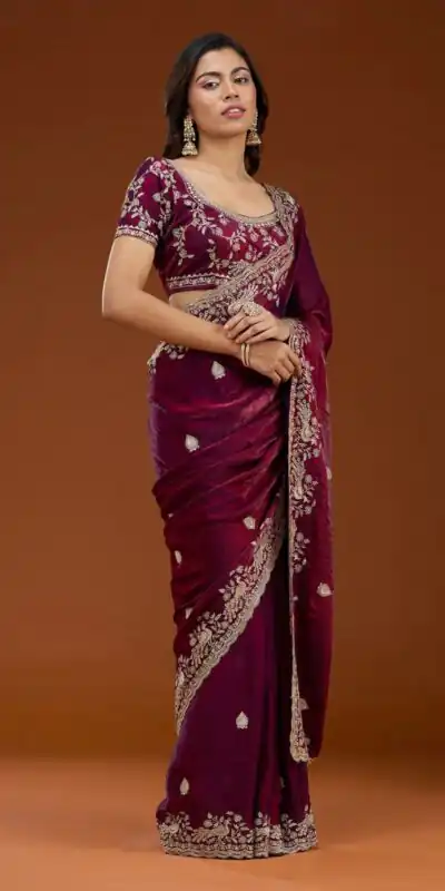 E BT 438 Maroon in Fandy Satin Silk mbroidery Work & Zari Work Saree. Special Price ₹1949. Delivery 4-6 Working Days. Shop now. | Creative Sarees, Embroidered Sarees, Bollywood Sarees, Designer Sarees, Ethnic Saree, Modern Digital sarees, Party Wear Sarees, Sarees