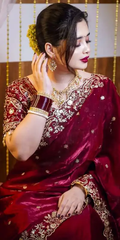 BT 3151 Maroon Fandy Satin Silk Saree with Sequins Work & Embroidery Work. Get it for ₹1949. Delivery 4-6 Working Days. Shop now. | Creative Sarees, Embroidered Sarees, Bollywood Sarees, Designer Sarees, Ethnic Saree, Modern Digital sarees, Party Wear Sarees, Sarees