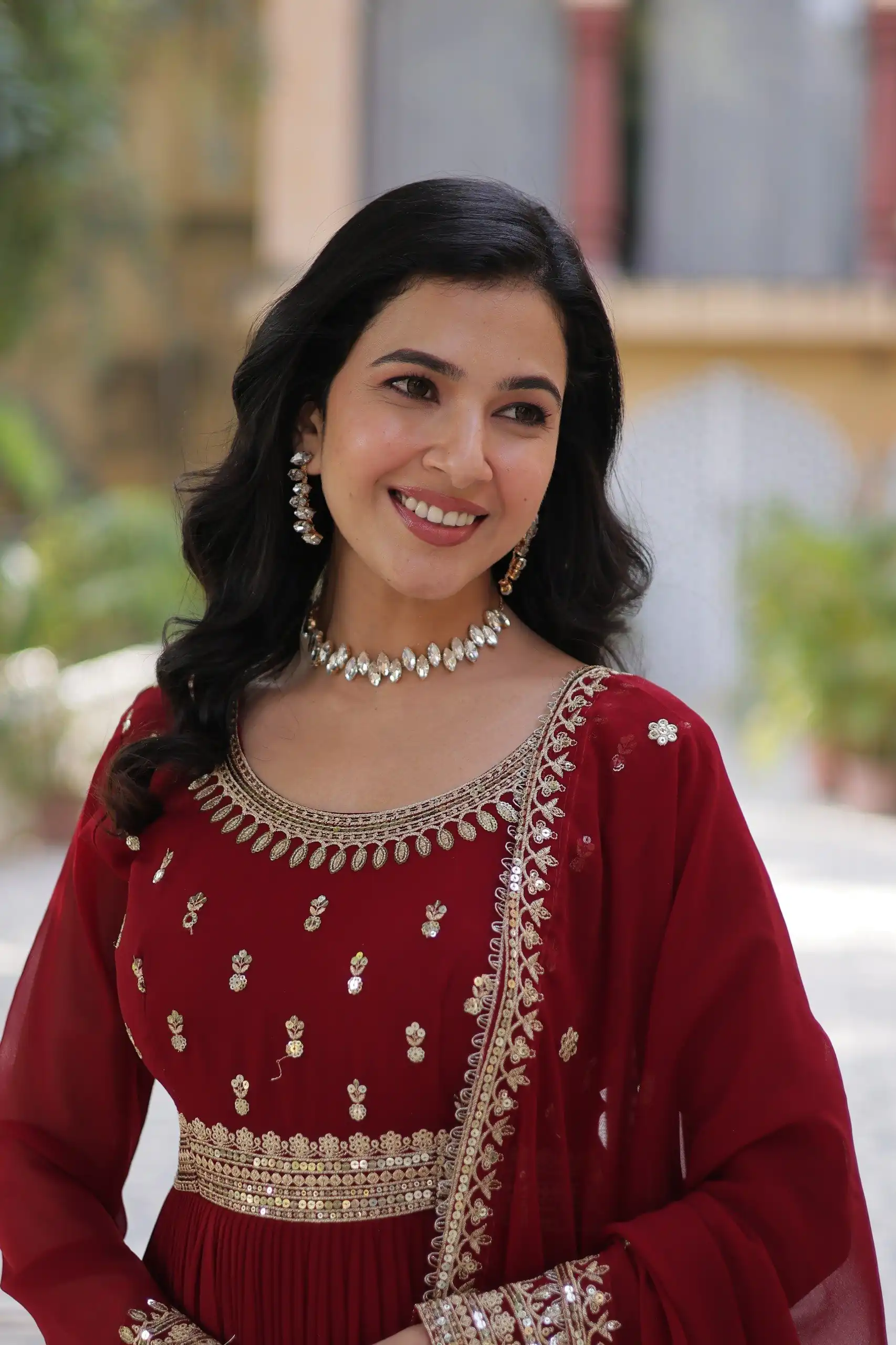 KA 1144 Maroon Faux Blooming Gown with Embroidery Work & Zari Work. Exclusive Offer ₹2449. Delivery 4-6 Working Days. Shop now. | Bollywood Gowns, Creative Gowns, Designer Gowns, Embroidered Gowns, Gowns, Party Wear Gowns