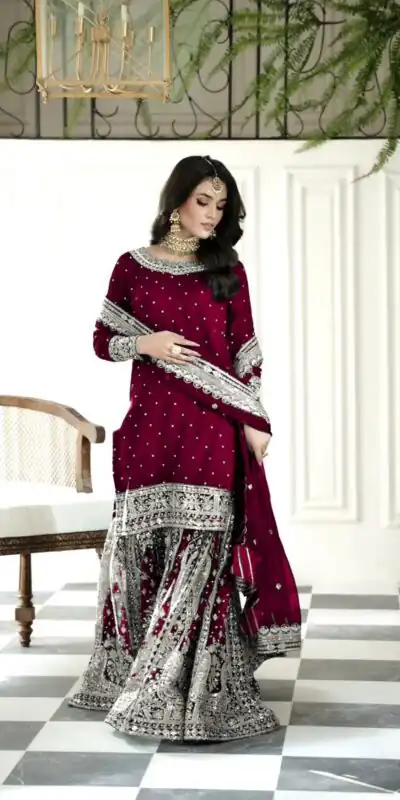 SSR 502 Maroon Faux Georgette Salwar Suit Perfect for Wedding, Party, Onam, Cultural Events, Diwali – . Festive Deal ₹2499. Delivery 4-6 Working Days | Casual Suits, Jump Suits, Tops & Bottoms, Track Suits, Trendy Wear, Creative suits, Designer Suits, Palazzo Suits, Party Wear Suits, Patiala Suits, Salwar suit, Straight Suits