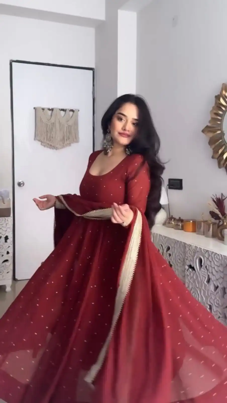 KD 1553 Maroon Faux Georgette Silk Gown with Lace Work. Wedding, Party, Festive, Events Special Price ₹2099. Delivery 4-6 Working Days. Shop now. | Bollywood Gowns, Creative Gowns, Designer Gowns, Embroidered Gowns, Gowns, Party Wear Gowns