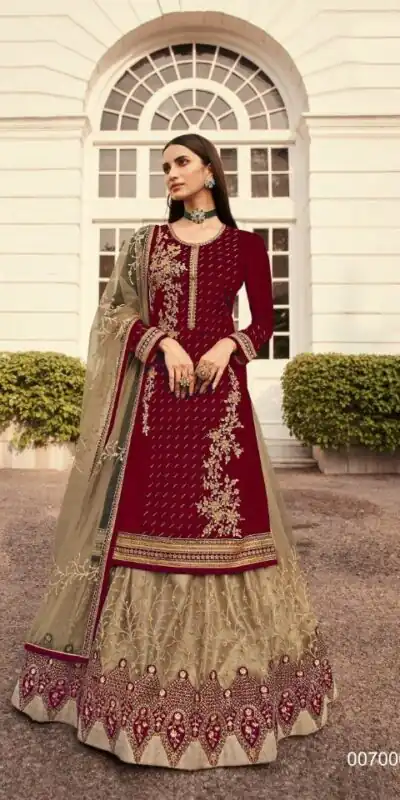 DS LT 7006 Maroon in Georgette Embroidery Work & Stone Work Lehenga Choli . Festive Deal ₹2549. Delivery 4-6 Working Days. Shop now. | Bollywood Lehenga, Creative Lehenga, Designer Lehenga, Embroidered Lehenga, Lehenga, Party Wear Lehenga