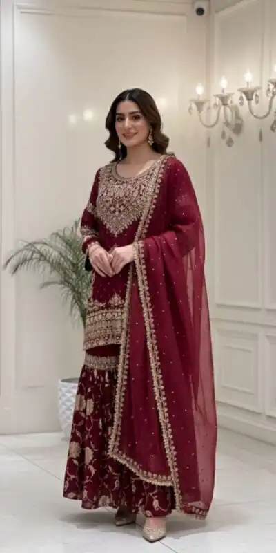 SSR 534 Maroon Georgette Salwar Suit Perfect for Wedding, Party, Onam, Housewarming, Bridal Wear – . Delivery 4-6 Working Days. Shop now. | Casual Suits, Jump Suits, Tops & Bottoms, Track Suits, Trendy Wear, Creative suits, Designer Suits, Palazzo Suits, Party Wear Suits, Patiala Suits, Salwar suit, Straight Suits