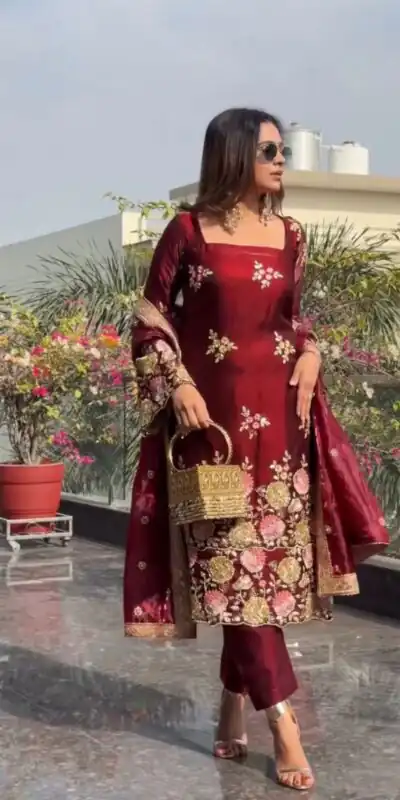 NSR 881 Maroon Organza Poly Silk Salwar Suit with Embroidery Work & Lace Work. Introductory Price ₹209. Delivery 4-6 Working Days. Shop now. | Casual Suits, Jump Suits, Creative suits, Designer Suits, Palazzo Suits, Party Wear Suits, Patiala Suits, Salwar suit, Straight Suits