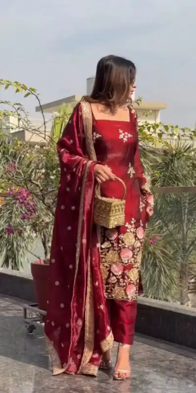 NSR 881 Maroon Organza Poly Silk Salwar Suit with Embroidery Work & Lace Work. Introductory Price ₹209. Delivery 4-6 Working Days. Shop now. | Casual Suits, Jump Suits, Creative suits, Designer Suits, Palazzo Suits, Party Wear Suits, Patiala Suits, Salwar suit, Straight Suits