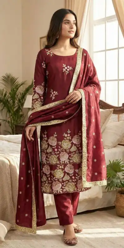 NSR 881 Maroon Organza Poly Silk Salwar Suit with Embroidery Work & Lace Work. Introductory Price ₹209. Delivery 4-6 Working Days. Shop now. | Casual Suits, Jump Suits, Creative suits, Designer Suits, Palazzo Suits, Party Wear Suits, Patiala Suits, Salwar suit, Straight Suits