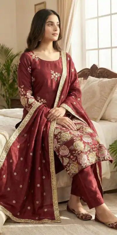 NSR 881 Maroon Organza Poly Silk Salwar Suit with Embroidery Work & Lace Work. Introductory Price ₹209. Delivery 4-6 Working Days. Shop now. | Casual Suits, Jump Suits, Creative suits, Designer Suits, Palazzo Suits, Party Wear Suits, Patiala Suits, Salwar suit, Straight Suits