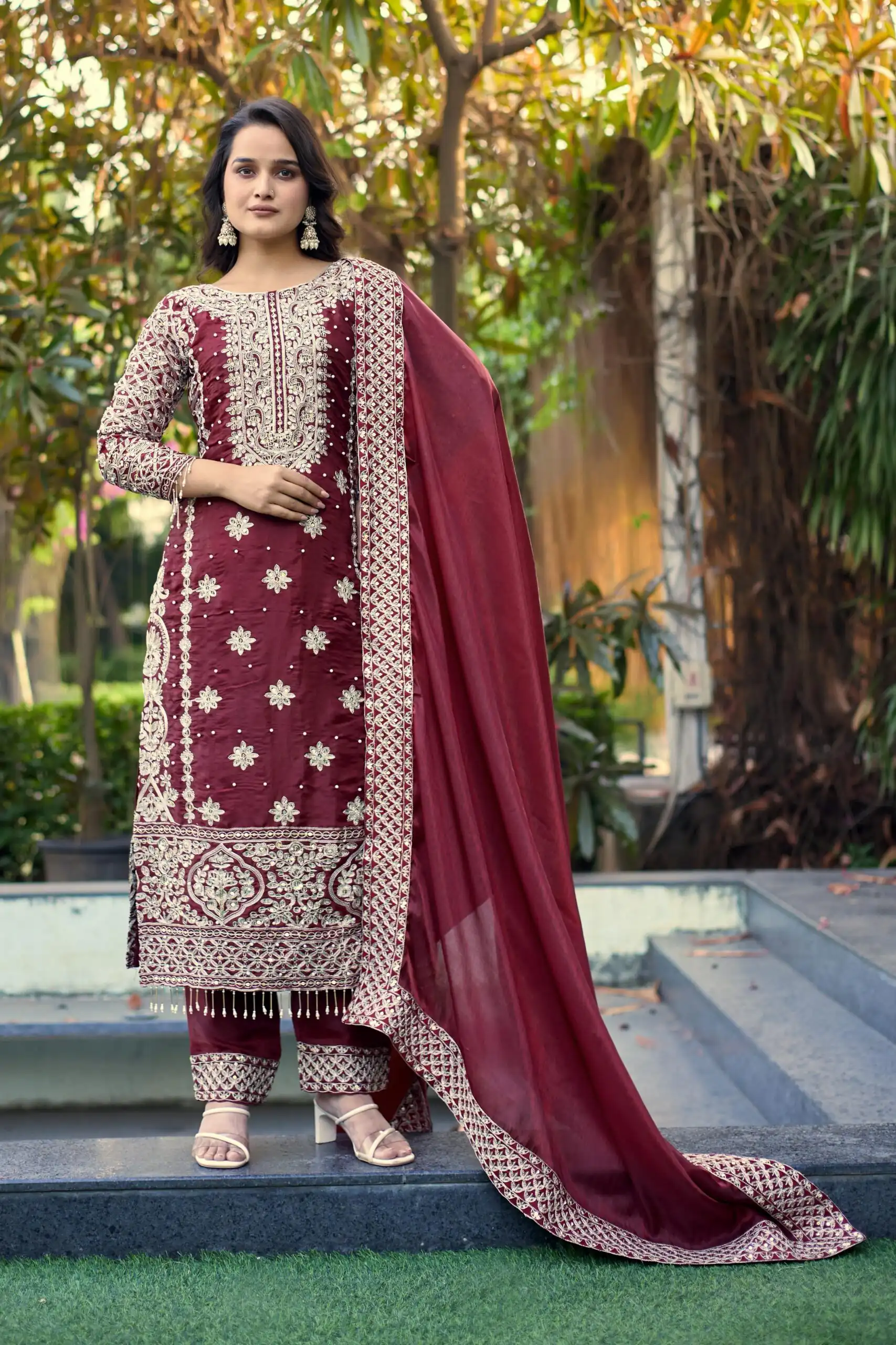 SR 1698 Maroon in Color Organza Silk Embroidery Work Salwar Suit . Festive Deal ₹2499. Delivery 4-6 Working Days. Shop now. | Casual Suits, Jump Suits, Tops & Bottoms, Track Suits, Trendy Wear, Creative suits, Designer Suits, Palazzo Suits, Party Wear Suits, Patiala Suits, Salwar suit, Straight Suits