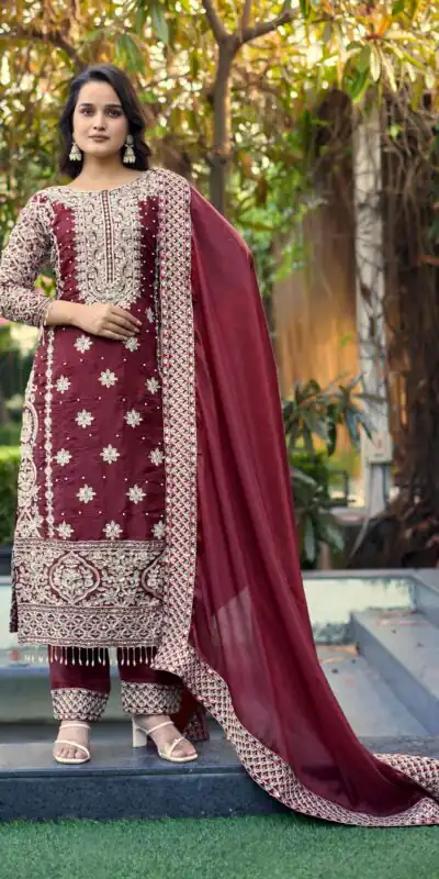 SR 1698 Maroon in Color Organza Silk Embroidery Work Salwar Suit . Festive Deal ₹2499. Delivery 4-6 Working Days. Shop now. | Casual Suits, Jump Suits, Tops & Bottoms, Track Suits, Trendy Wear, Creative suits, Designer Suits, Palazzo Suits, Party Wear Suits, Patiala Suits, Salwar suit, Straight Suits