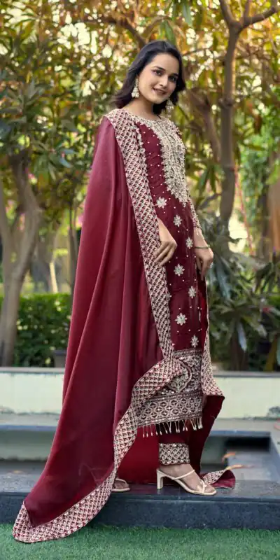 SR 1698 Maroon in Color Organza Silk Embroidery Work Salwar Suit . Festive Deal ₹2499. Delivery 4-6 Working Days. Shop now. | Casual Suits, Jump Suits, Tops & Bottoms, Track Suits, Trendy Wear, Creative suits, Designer Suits, Palazzo Suits, Party Wear Suits, Patiala Suits, Salwar suit, Straight Suits