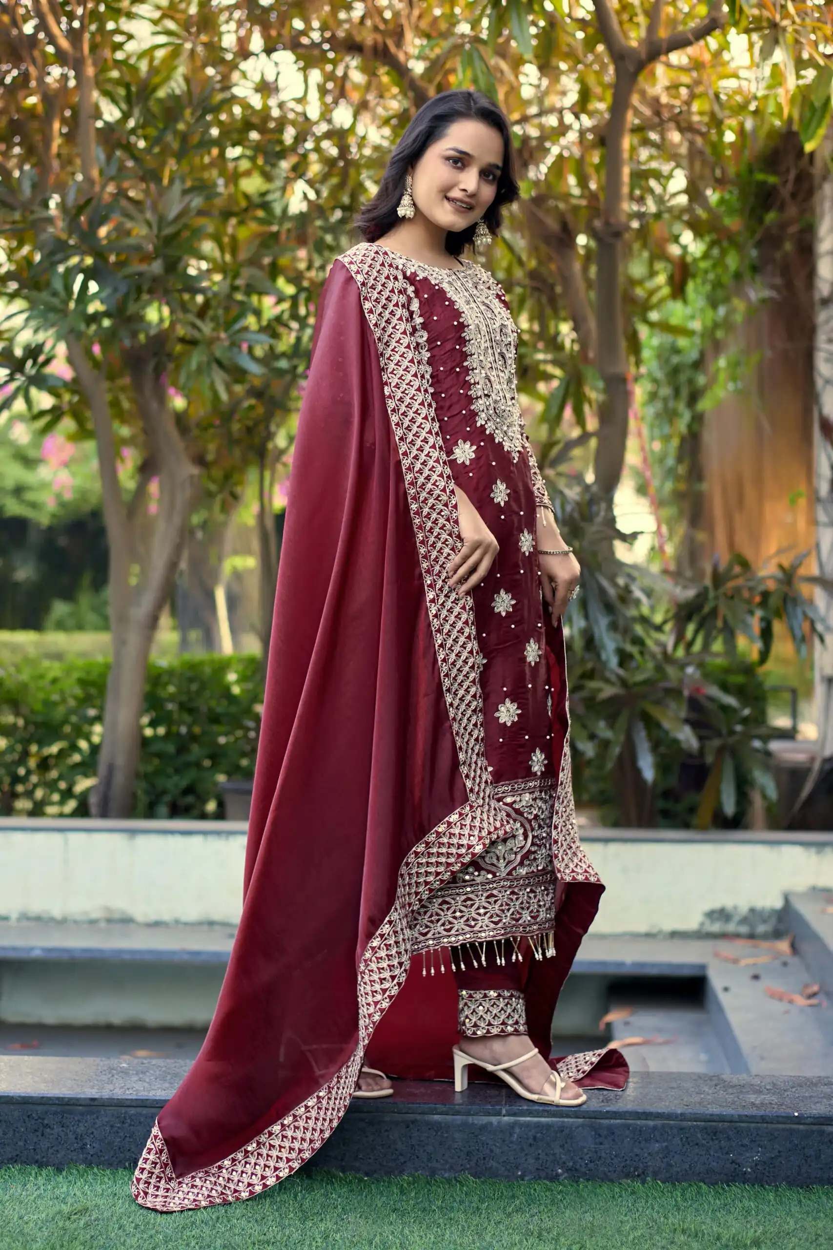 SR 1698 Maroon in Color Organza Silk Embroidery Work Salwar Suit . Festive Deal ₹2499. Delivery 4-6 Working Days. Shop now. | Casual Suits, Jump Suits, Tops & Bottoms, Track Suits, Trendy Wear, Creative suits, Designer Suits, Palazzo Suits, Party Wear Suits, Patiala Suits, Salwar suit, Straight Suits