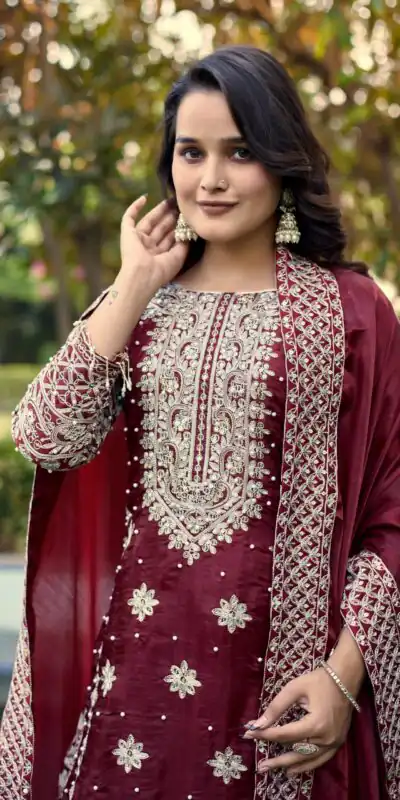 SR 1698 Maroon in Color Organza Silk Embroidery Work Salwar Suit . Festive Deal ₹2499. Delivery 4-6 Working Days. Shop now. | Casual Suits, Jump Suits, Tops & Bottoms, Track Suits, Trendy Wear, Creative suits, Designer Suits, Palazzo Suits, Party Wear Suits, Patiala Suits, Salwar suit, Straight Suits