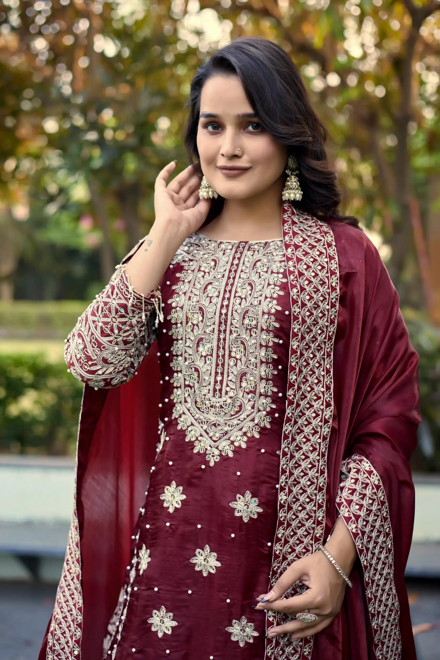 SR 1698 Maroon in Color Organza Silk Embroidery Work Salwar Suit . Festive Deal ₹2499. Delivery 4-6 Working Days. Shop now. | Casual Suits, Jump Suits, Tops & Bottoms, Track Suits, Trendy Wear, Creative suits, Designer Suits, Palazzo Suits, Party Wear Suits, Patiala Suits, Salwar suit, Straight Suits