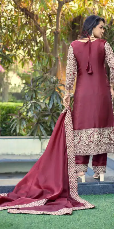 SR 1698 Maroon in Color Organza Silk Embroidery Work Salwar Suit . Festive Deal ₹2499. Delivery 4-6 Working Days. Shop now. | Casual Suits, Jump Suits, Tops & Bottoms, Track Suits, Trendy Wear, Creative suits, Designer Suits, Palazzo Suits, Party Wear Suits, Patiala Suits, Salwar suit, Straight Suits