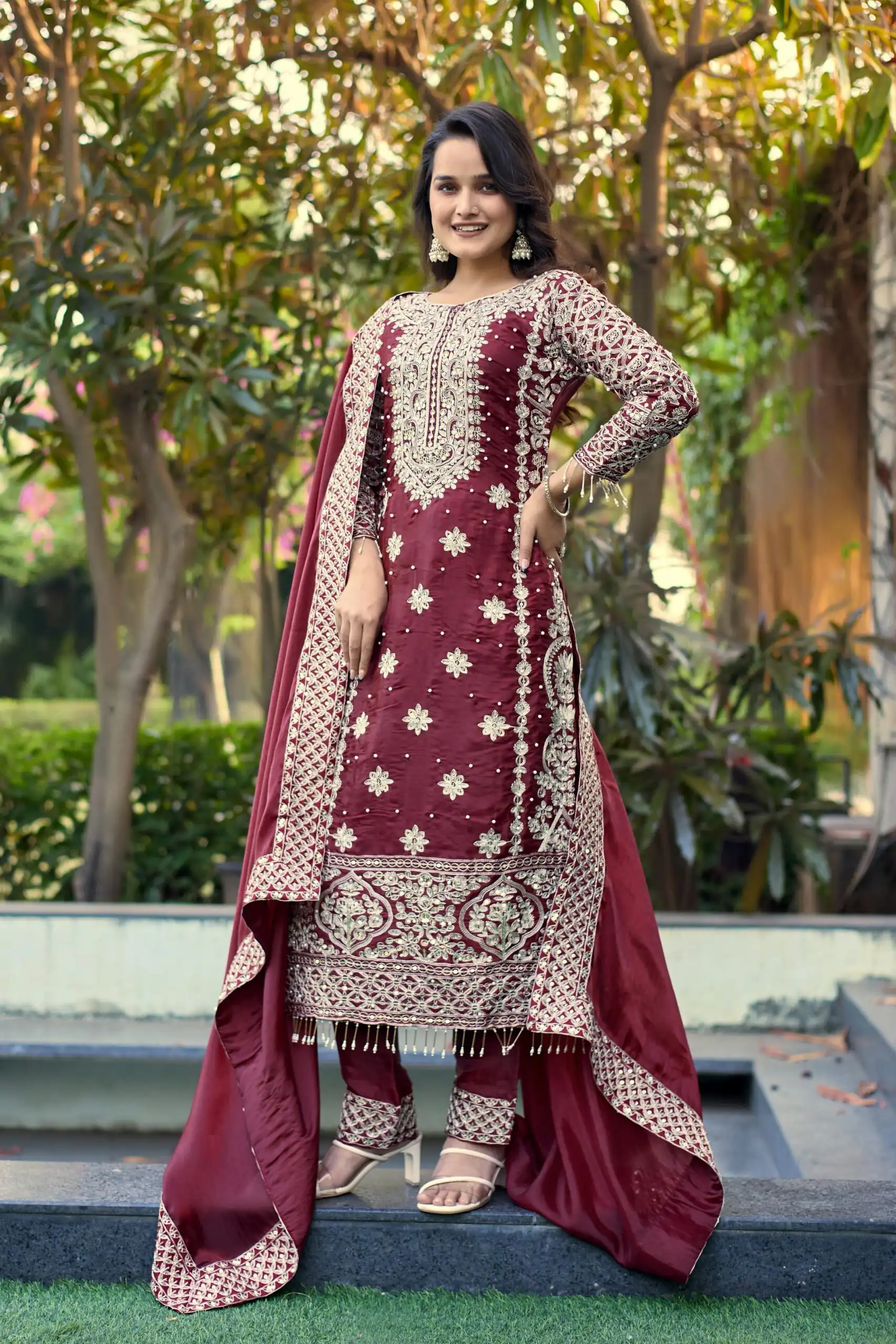 SR 1698 Maroon in Color Organza Silk Embroidery Work Salwar Suit . Festive Deal ₹2499. Delivery 4-6 Working Days. Shop now. | Casual Suits, Jump Suits, Tops & Bottoms, Track Suits, Trendy Wear, Creative suits, Designer Suits, Palazzo Suits, Party Wear Suits, Patiala Suits, Salwar suit, Straight Suits