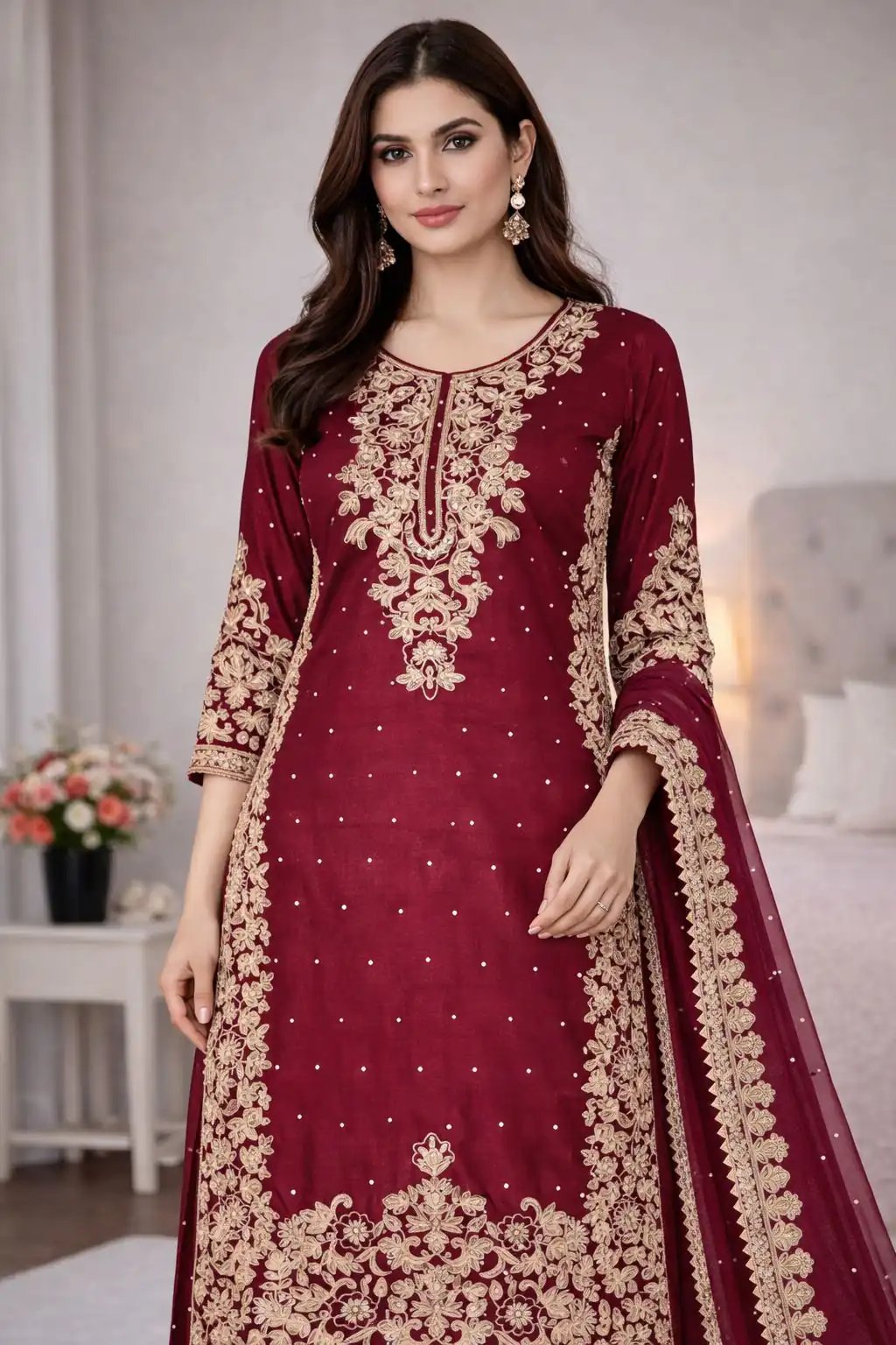 SSR 535 Maroon in Organza Silk Embroidery Work Salwar Suit . Available at ₹2399 only. Delivery 4-6 Working Days. Shop now. | Casual Suits, Jump Suits, Tops & Bottoms, Track Suits, Trendy Wear, Creative suits, Designer Suits, Palazzo Suits, Party Wear Suits, Patiala Suits, Salwar suit, Straight Suits