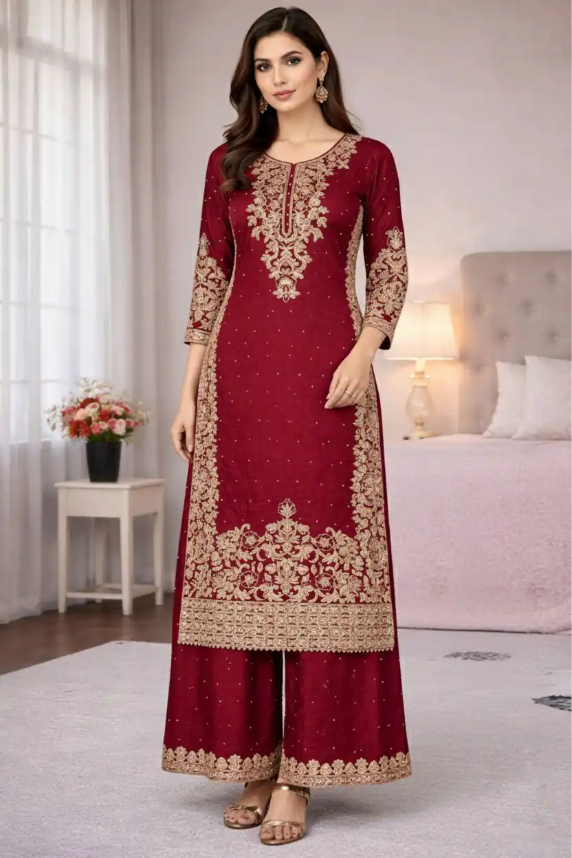 SSR 535 Maroon in Organza Silk Embroidery Work Salwar Suit . Available at ₹2399 only. Delivery 4-6 Working Days. Shop now. | Casual Suits, Jump Suits, Tops & Bottoms, Track Suits, Trendy Wear, Creative suits, Designer Suits, Palazzo Suits, Party Wear Suits, Patiala Suits, Salwar suit, Straight Suits