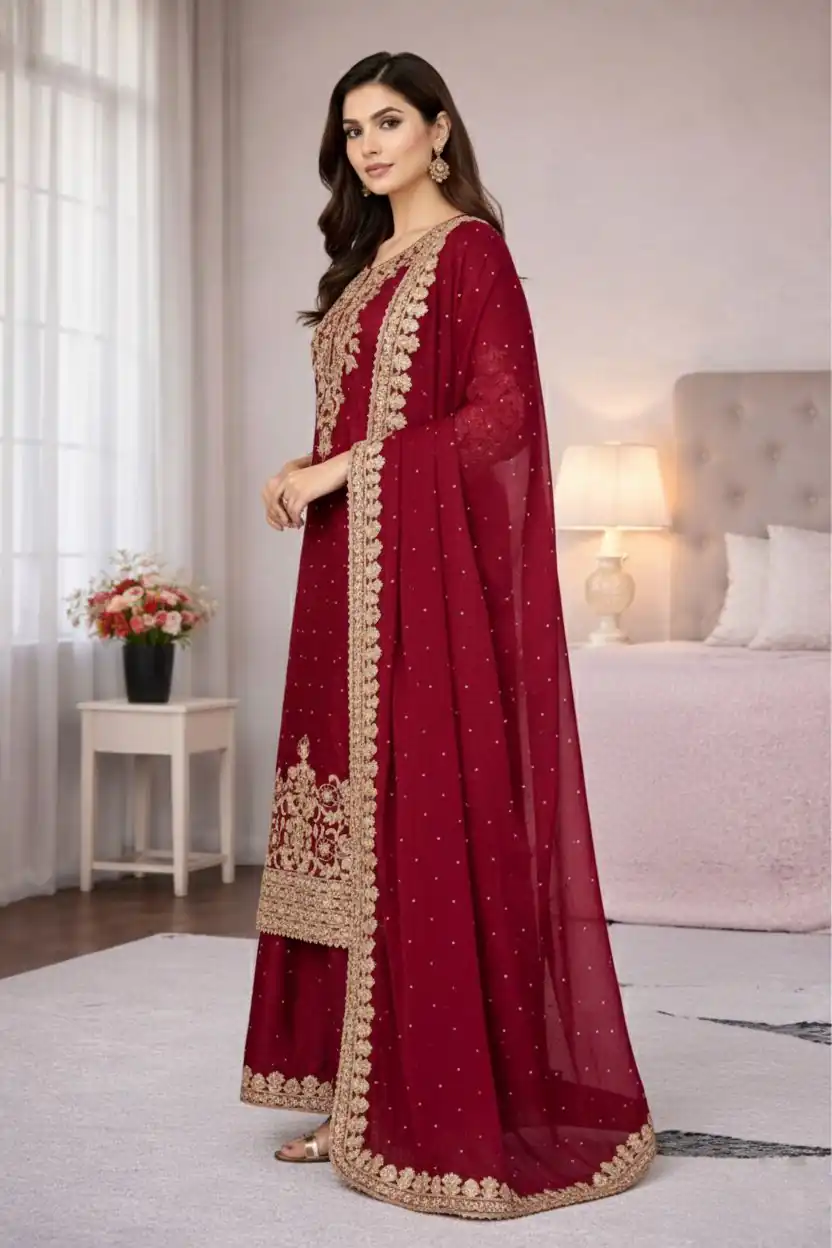 SSR 535 Maroon in Organza Silk Embroidery Work Salwar Suit . Available at ₹2399 only. Delivery 4-6 Working Days. Shop now. | Casual Suits, Jump Suits, Tops & Bottoms, Track Suits, Trendy Wear, Creative suits, Designer Suits, Palazzo Suits, Party Wear Suits, Patiala Suits, Salwar suit, Straight Suits