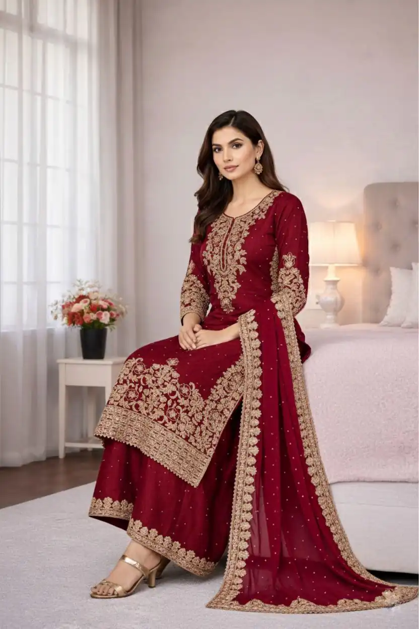 SSR 535 Maroon in Organza Silk Embroidery Work Salwar Suit . Available at ₹2399 only. Delivery 4-6 Working Days. Shop now. | Casual Suits, Jump Suits, Tops & Bottoms, Track Suits, Trendy Wear, Creative suits, Designer Suits, Palazzo Suits, Party Wear Suits, Patiala Suits, Salwar suit, Straight Suits