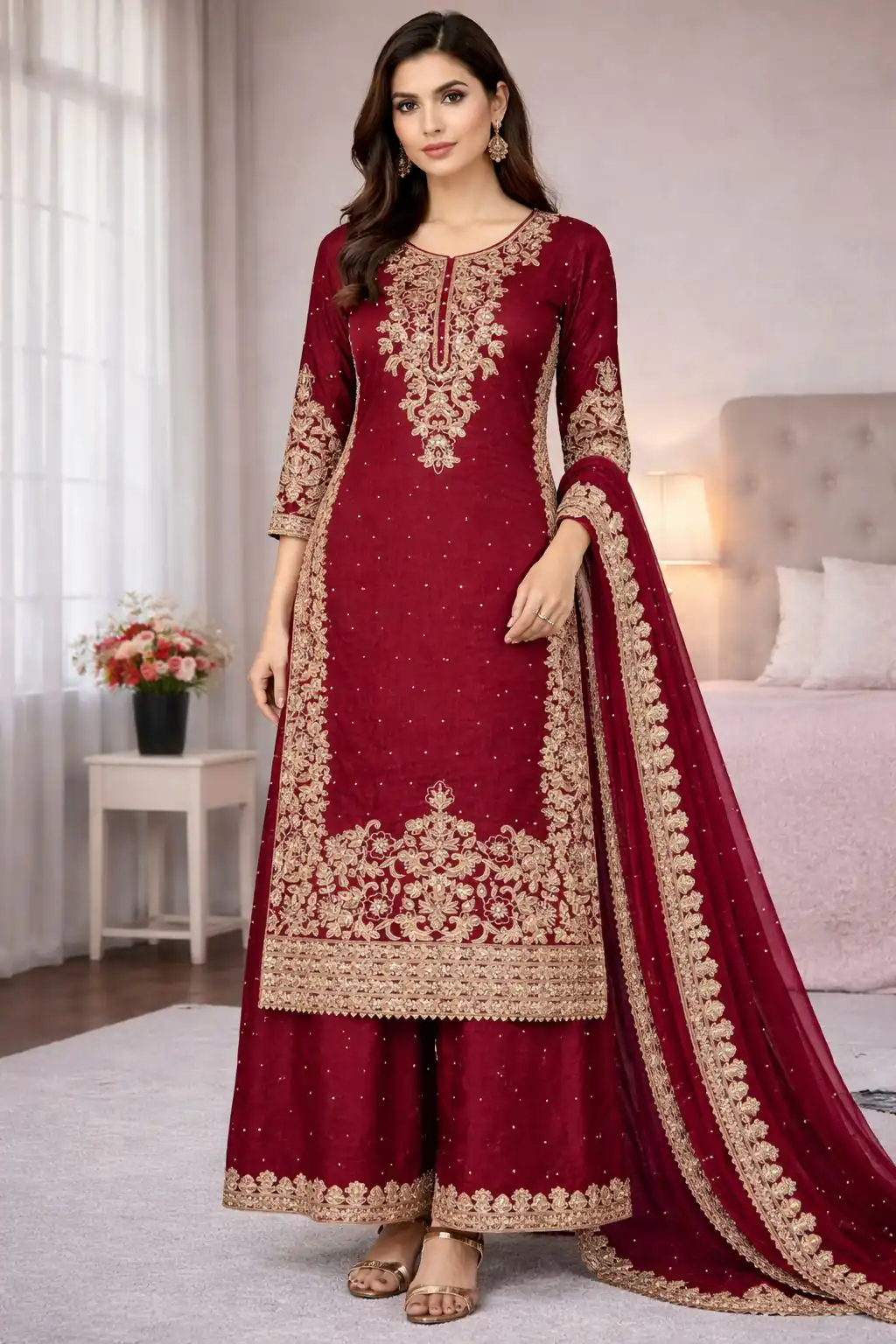 SSR 535 Maroon in Organza Silk Embroidery Work Salwar Suit . Available at ₹2399 only. Delivery 4-6 Working Days. Shop now. | Casual Suits, Jump Suits, Tops & Bottoms, Track Suits, Trendy Wear, Creative suits, Designer Suits, Palazzo Suits, Party Wear Suits, Patiala Suits, Salwar suit, Straight Suits