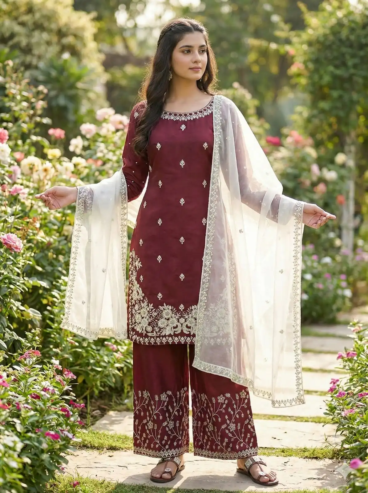 Maroon Organza Silk Salwar Suit ZSR 3157 Maroon with Lace Work & Embroidery Work. Introductory Price ₹2149. Delivery 4-6 Working Days. Shop now. | Casual Suits, Jump Suits, Tops & Bottoms, Track Suits, Trendy Wear, Creative suits, Designer Suits, Palazzo Suits, Party Wear Suits, Patiala Suits, Salwar suit, Straight Suits