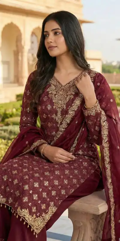 ZSR 3158 Maroon in Organza Silk Lace Work & Embroidery Work Salwar Suit . Get it for ₹2399. Delivery 4-6 Working Days. Shop now. | Casual Suits, Jump Suits, Tops & Bottoms, Track Suits, Trendy Wear, Creative suits, Designer Suits, Palazzo Suits, Party Wear Suits, Patiala Suits, Salwar suit, Straight Suits