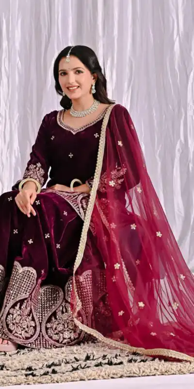 ND 5054 Maroon Embroidery Work Salwar Suit in Maroon Viscous Velvet. Available at ₹2449 only. Delivery 4-6 Working Days. Shop now. | Casual Suits, Jump Suits, Tops & Bottoms, Track Suits, Trendy Wear, Creative suits, Designer Suits, Palazzo Suits, Party Wear Suits, Patiala Suits, Salwar suit, Straight Suits
