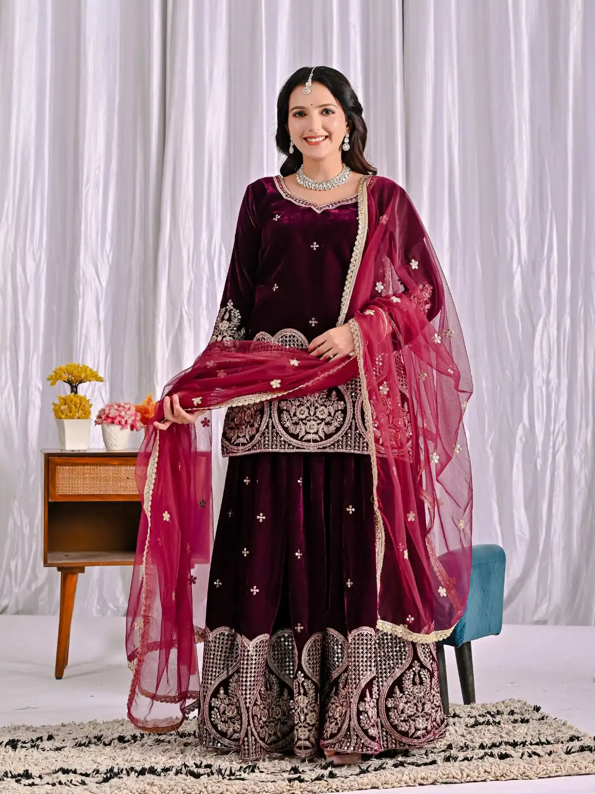 ND 5054 Maroon Embroidery Work Salwar Suit in Maroon Viscous Velvet. Available at ₹2449 only. Delivery 4-6 Working Days. Shop now. | Casual Suits, Jump Suits, Tops & Bottoms, Track Suits, Trendy Wear, Creative suits, Designer Suits, Palazzo Suits, Party Wear Suits, Patiala Suits, Salwar suit, Straight Suits