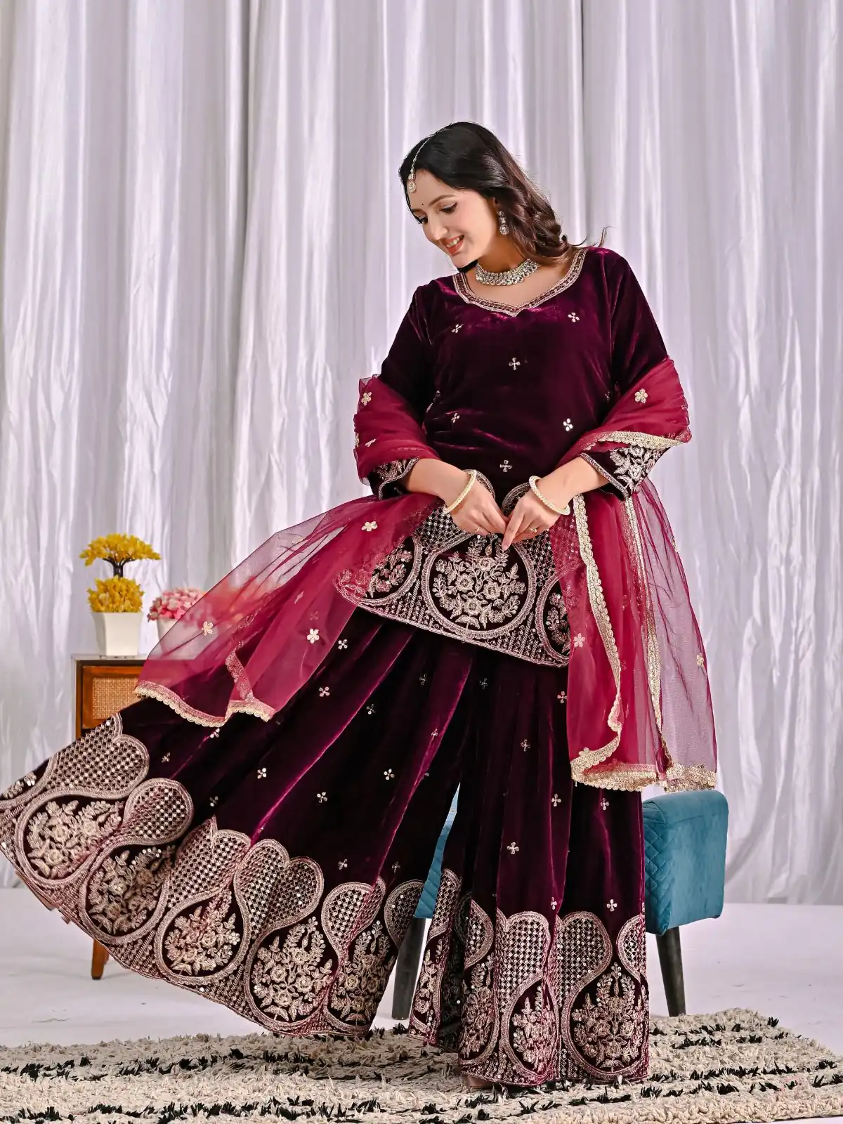 ND 5054 Maroon Embroidery Work Salwar Suit in Maroon Viscous Velvet. Available at ₹2449 only. Delivery 4-6 Working Days. Shop now. | Casual Suits, Jump Suits, Tops & Bottoms, Track Suits, Trendy Wear, Creative suits, Designer Suits, Palazzo Suits, Party Wear Suits, Patiala Suits, Salwar suit, Straight Suits