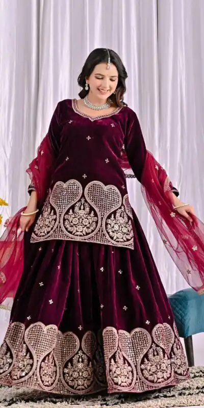 ND 5054 Maroon Embroidery Work Salwar Suit in Maroon Viscous Velvet. Available at ₹2449 only. Delivery 4-6 Working Days. Shop now. | Casual Suits, Jump Suits, Tops & Bottoms, Track Suits, Trendy Wear, Creative suits, Designer Suits, Palazzo Suits, Party Wear Suits, Patiala Suits, Salwar suit, Straight Suits