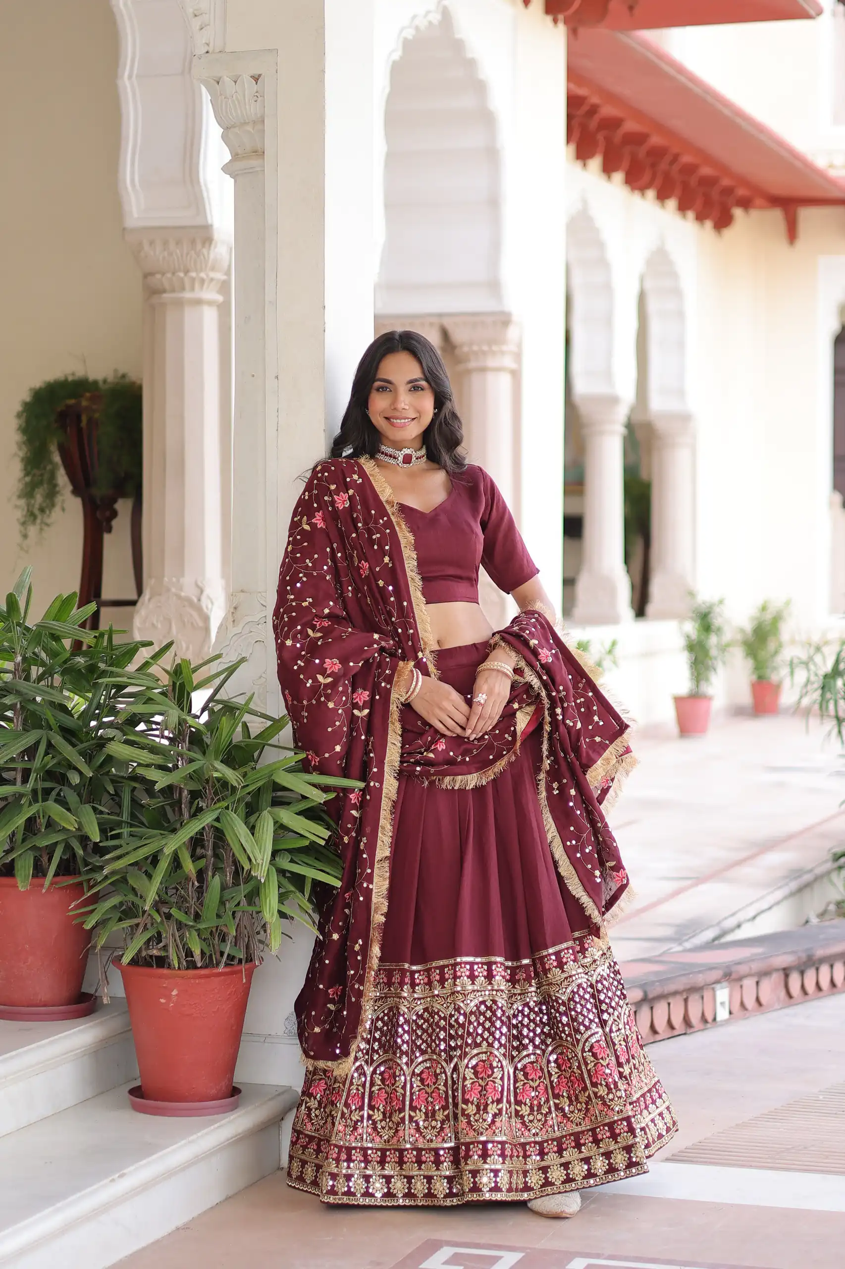 KA 5051 Maroon in Vichitra Silk Embroidery Work & Sequins Work Lehenga Choli . Now at just ₹2499. Delivery 4-6 Working Days. Shop now. | Bollywood Lehenga, Creative Lehenga, Designer Lehenga, Embroidered Lehenga, Lehenga, Party Wear Lehenga