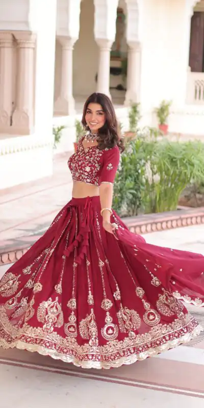 KA 5052 Maroon Vichitra Silk Lehenga Choli Perfect for Wedding, Party, Baby Shower, Cultural Events, Pooja – . Exclusive Offer ₹2599. Delivery 4-6 Wo | Bollywood Lehenga, Creative Lehenga, Designer Lehenga, Embroidered Lehenga, Lehenga, Party Wear Lehenga