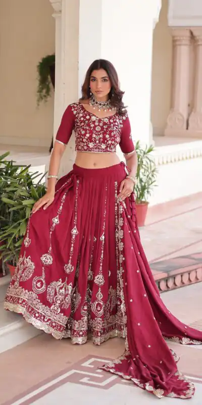 KA 5052 Maroon Vichitra Silk Lehenga Choli Perfect for Wedding, Party, Baby Shower, Cultural Events, Pooja – . Exclusive Offer ₹2599. Delivery 4-6 Wo | Bollywood Lehenga, Creative Lehenga, Designer Lehenga, Embroidered Lehenga, Lehenga, Party Wear Lehenga