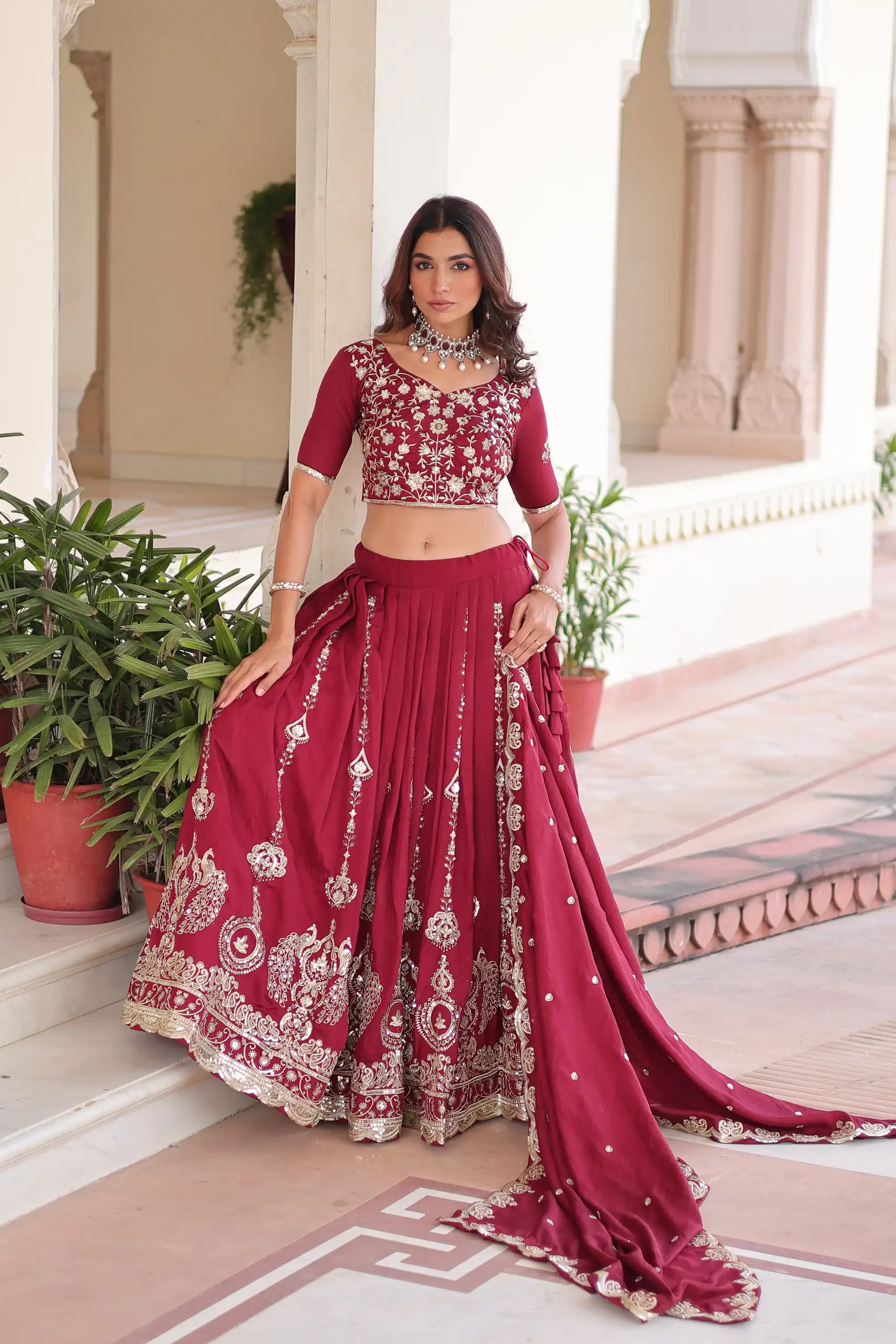 KA 5052 Maroon Vichitra Silk Lehenga Choli Perfect for Wedding, Party, Baby Shower, Cultural Events, Pooja – . Exclusive Offer ₹2599. Delivery 4-6 Wo | Bollywood Lehenga, Creative Lehenga, Designer Lehenga, Embroidered Lehenga, Lehenga, Party Wear Lehenga