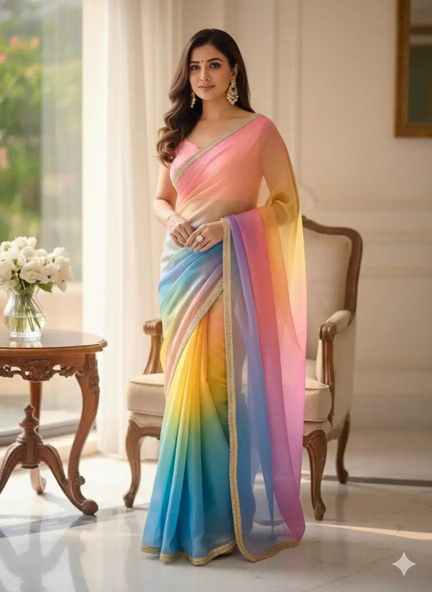 BT 416 Multi Organza Saree with Embroidery Work & Digital Print. Special Price ₹1599. Delivery 4-6 Working Days. Shop now. | Creative Sarees, Embroidered Sarees, Bollywood Sarees, Designer Sarees, Ethnic Saree, Modern Digital sarees, Party Wear Sarees, Sarees