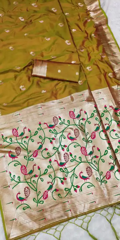 MB 389 Mustered Soft Paithani Silk Saree with Lace Work & Zari Work. Affordable Price ₹2049. Delivery 4-6 Working Days. Shop now. | Creative Sarees, Embroidered Sarees, Bollywood Sarees, Designer Sarees, Ethnic Saree, Modern Digital sarees, Party Wear Sarees, Sarees