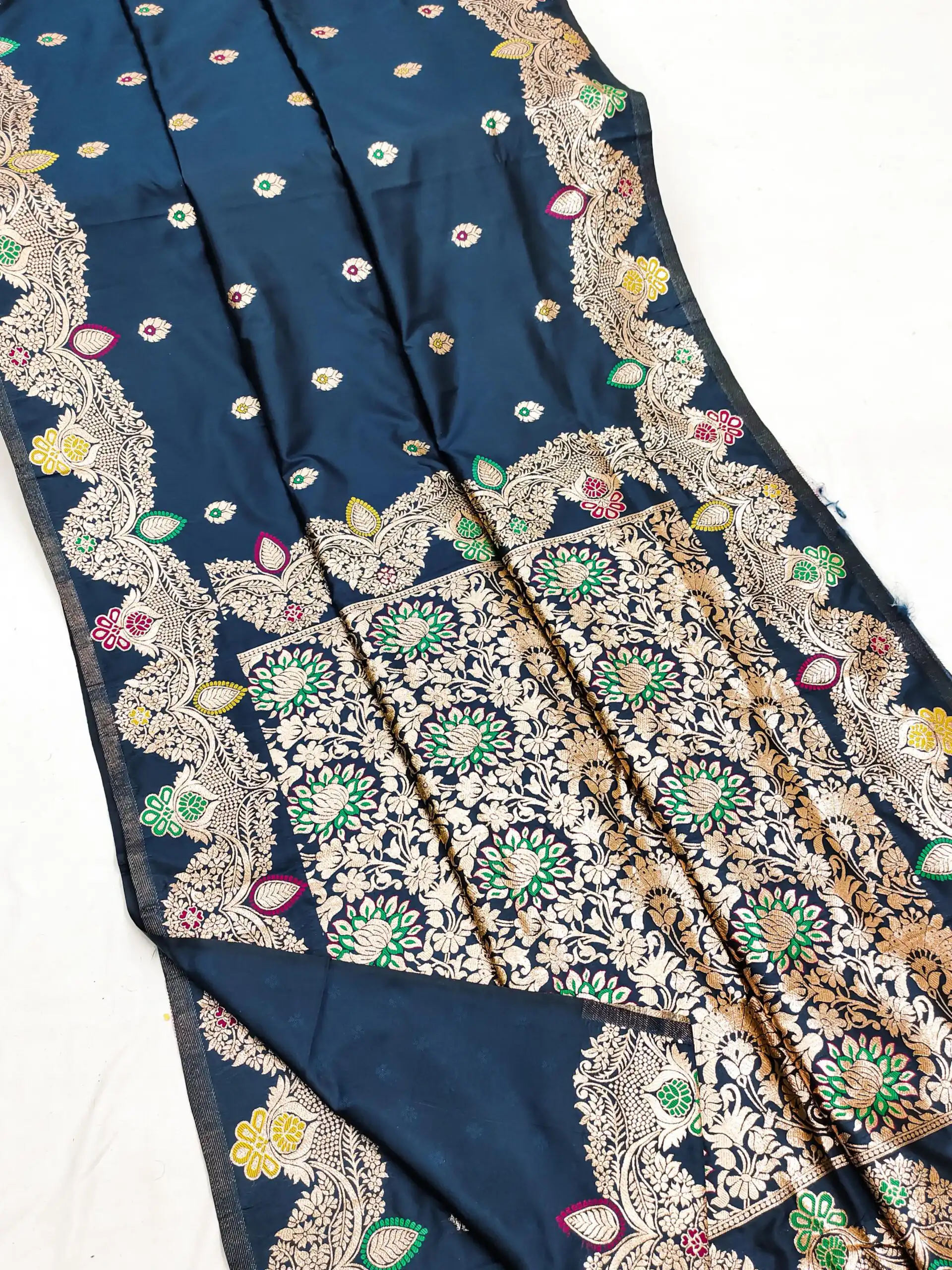 MB 3319 Navy Blue Color Banarasi Lace Work Gold Zari Border Saree . Available at ₹1849 only. Delivery 4-6 Working Days. Shop now. | Creative Sarees, Embroidered Sarees, Bollywood Sarees, Designer Sarees, Ethnic Saree, Modern Digital sarees, Party Wear Sarees, Sarees