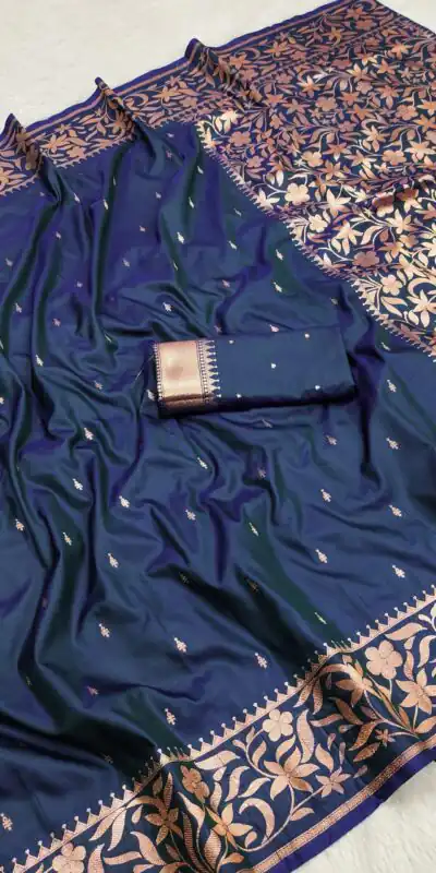 MB 197 Navy Blue Color Banarasi Silk Saree with Zari Work & Lace Work. Exclusive Offer ₹1899. Delivery 4-6 Working Days. Shop now. | Creative Sarees, Embroidered Sarees, Bollywood Sarees, Designer Sarees, Ethnic Saree, Modern Digital sarees, Party Wear Sarees, Sarees