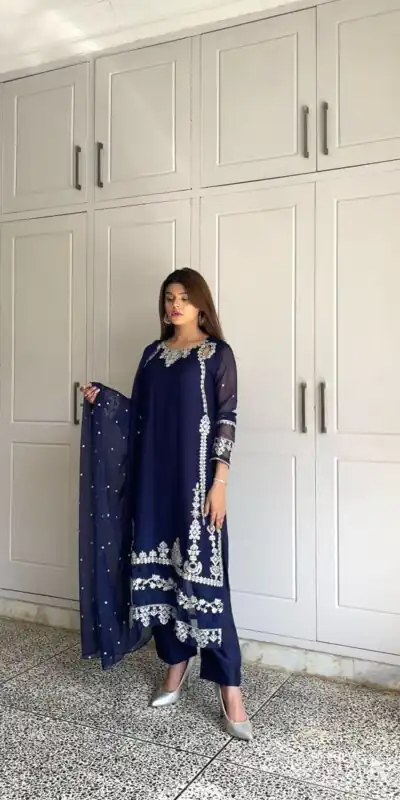 ZF 429 Navy Blue Faux Georgette Salwar Suit Perfect for Wedding, Party, Holi, Engagement, Eid – . Available at ₹1999 only. Delivery 4-6 Working Da | Casual Suits, Jump Suits, Tops & Bottoms, Track Suits, Trendy Wear, Creative suits, Designer Suits, Palazzo Suits, Party Wear Suits, Patiala Suits, Salwar suit, Straight Suits
