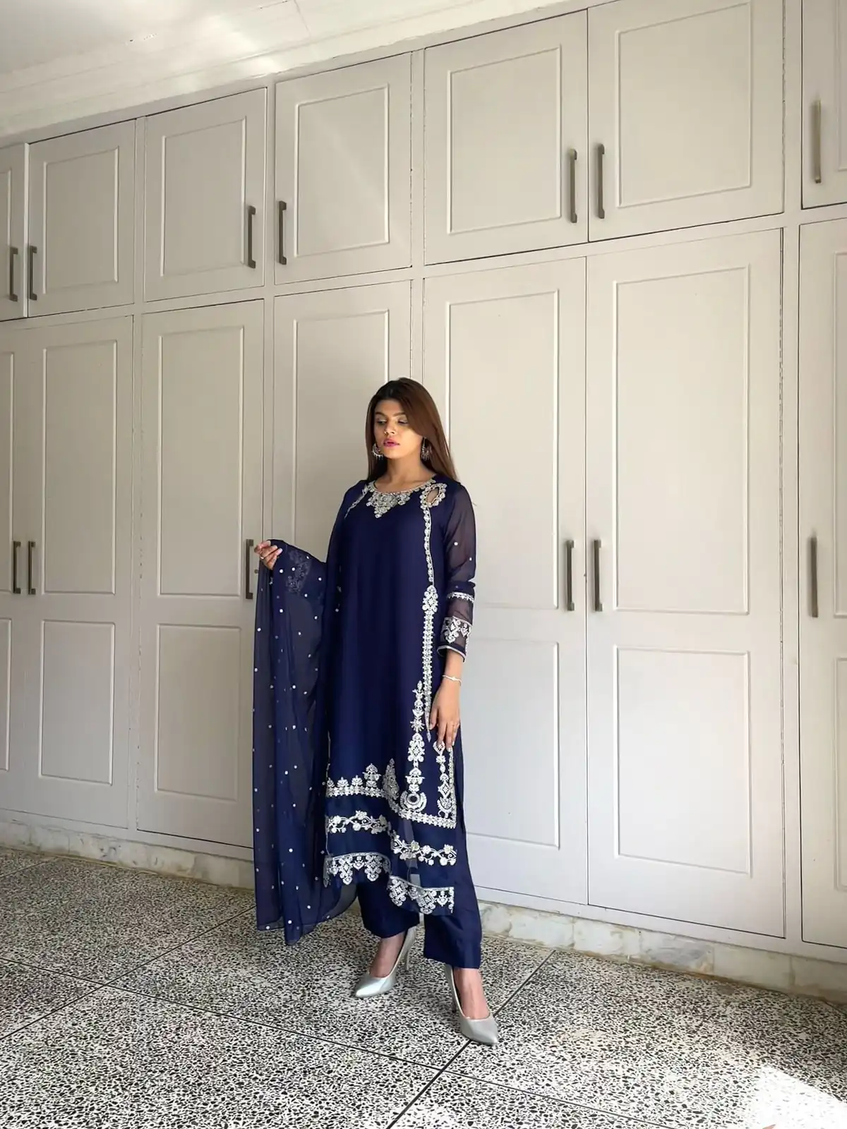 ZF 429 Navy Blue Faux Georgette Salwar Suit Perfect for Wedding, Party, Holi, Engagement, Eid – . Available at ₹1999 only. Delivery 4-6 Working Da | Casual Suits, Jump Suits, Tops & Bottoms, Track Suits, Trendy Wear, Creative suits, Designer Suits, Palazzo Suits, Party Wear Suits, Patiala Suits, Salwar suit, Straight Suits