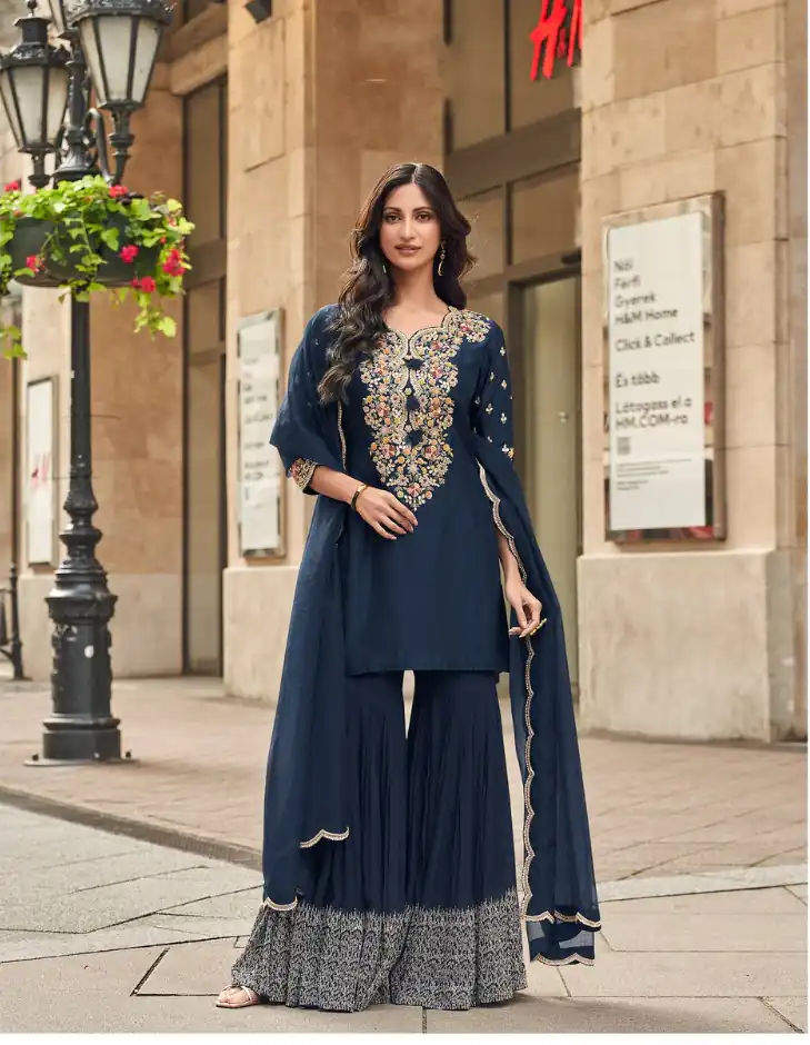 FC Sayuuri 5595 Navy Blue Georgette Salwar Suit with Embroidery Work & Lace Work. Special Price ₹3149. Delivery 4-6 Working Days. Shop now. | Casual Suits, Jump Suits, Tops & Bottoms, Track Suits, Trendy Wear, Creative suits, Designer Suits, Palazzo Suits, Party Wear Suits, Patiala Suits, Salwar suit, Straight Suits