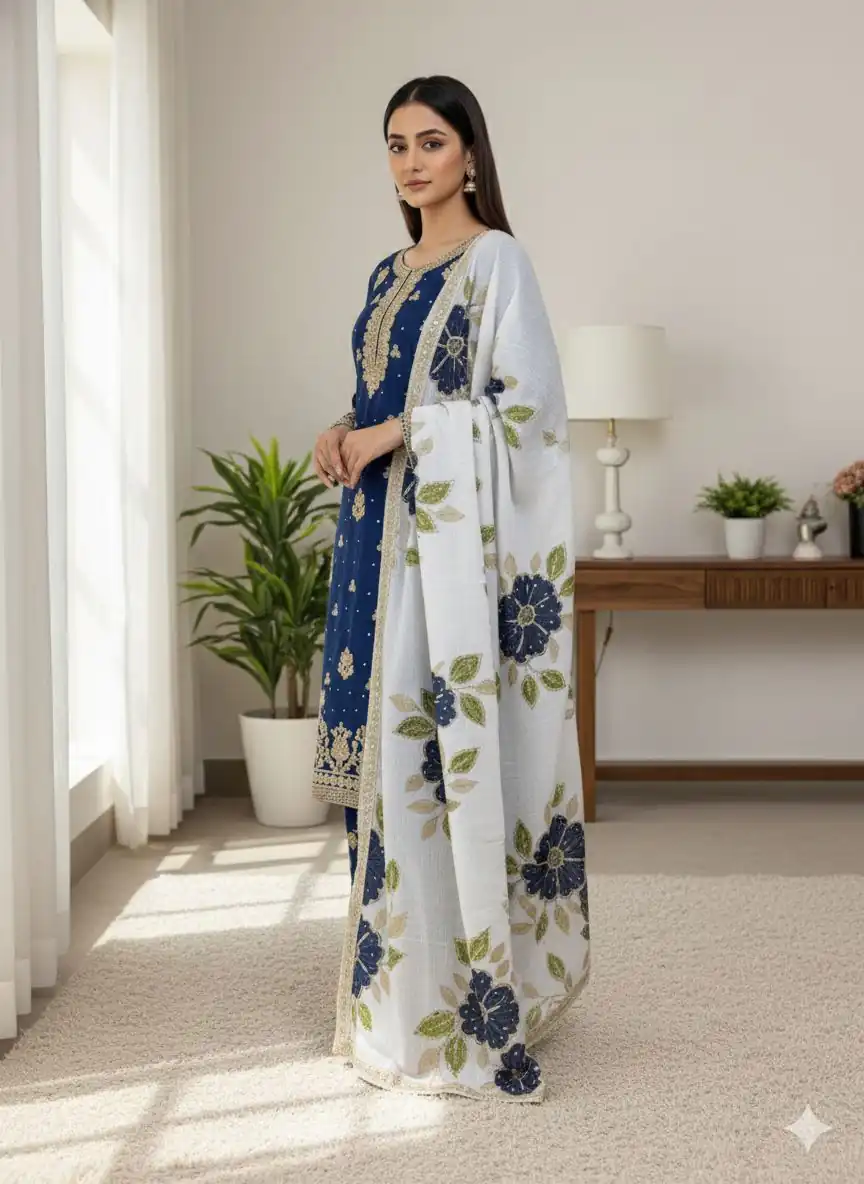 SRK 5315 Navy Blue Organza SILK Salwar Suit Perfect for Wedding, Party, Lohri, Ethnic Day, Eid – . Affordable Price ₹2499. Delivery 4-6 Working Days. | Casual Suits, Jump Suits, Tops & Bottoms, Track Suits, Trendy Wear, Creative suits, Designer Suits, Palazzo Suits, Party Wear Suits, Patiala Suits, Salwar suit, Straight Suits