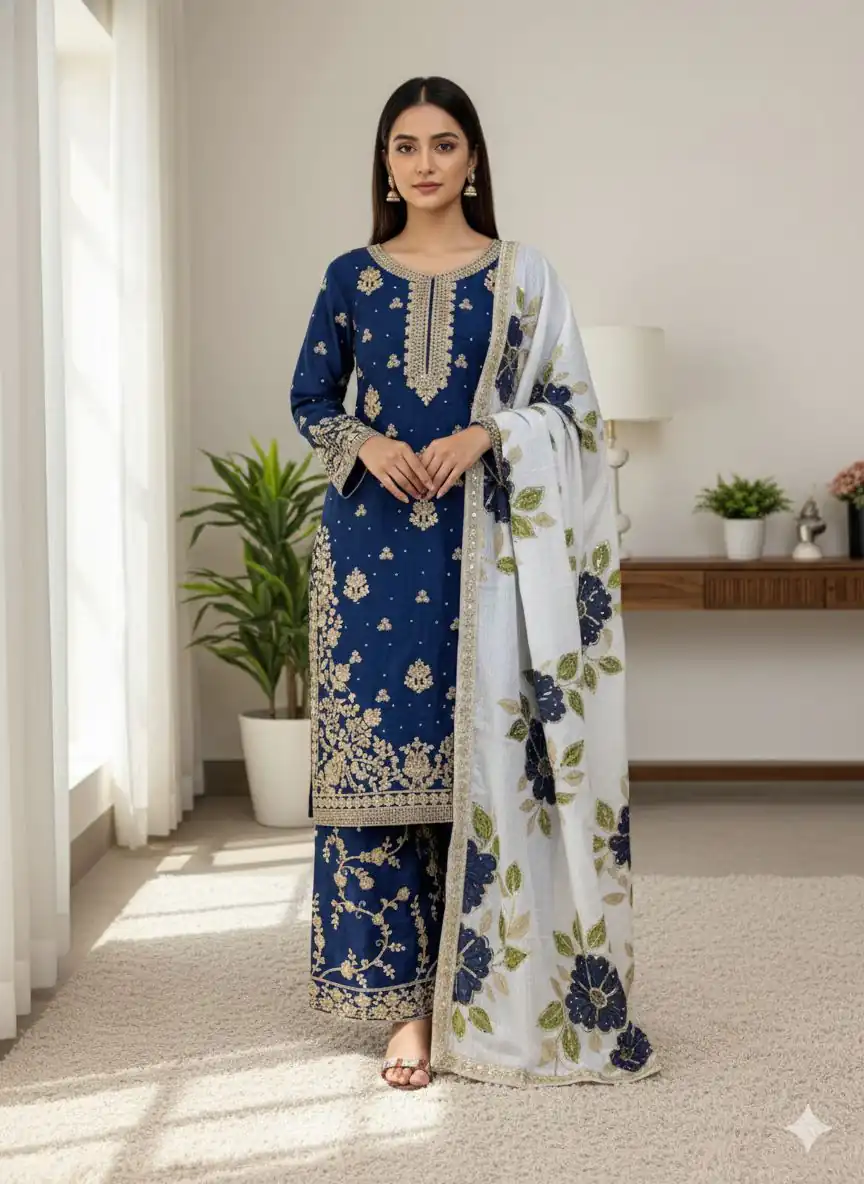 SRK 5315 Navy Blue Organza SILK Salwar Suit Perfect for Wedding, Party, Lohri, Ethnic Day, Eid – . Affordable Price ₹2499. Delivery 4-6 Working Days. | Casual Suits, Jump Suits, Tops & Bottoms, Track Suits, Trendy Wear, Creative suits, Designer Suits, Palazzo Suits, Party Wear Suits, Patiala Suits, Salwar suit, Straight Suits