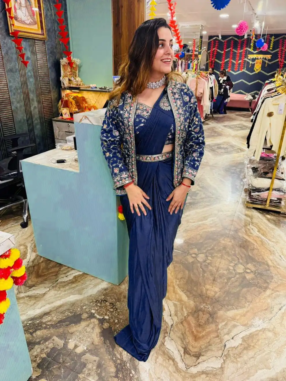 ST 1078 Navy Blue in Color Rangoli Silk Embroidery Work Saree .Wedding, Party, Festive, Events,Best Price ₹2399. Delivery 4-6 Working Days. Shop now. | Creative Sarees, Embroidered Sarees, Bollywood Sarees, Designer Sarees, Ethnic Saree, Modern Digital sarees, Party Wear Sarees, Sarees