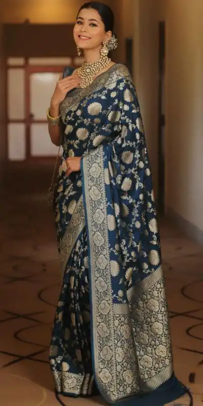 KP 5085 Navy Blue in Soft Lichi Silk Wedding, Party, Festive, Events Designer Work Saree . Get it for ₹1349. Delivery 4-6 Working Days. Shop now. | Creative Sarees, Embroidered Sarees, Bollywood Sarees, Designer Sarees, Ethnic Saree, Modern Digital sarees, Party Wear Sarees, Sarees