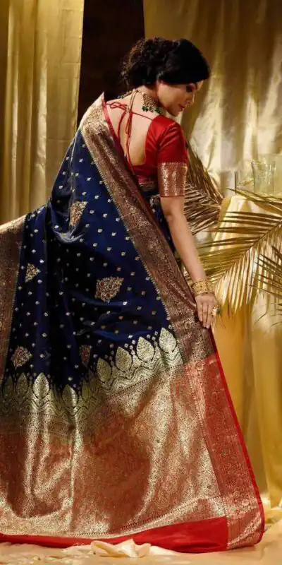 KPR 227 Navy Blue in Color Soft Lichi Silk. Lace Border & Lace Work Saree Grab it for ₹1399. Delivery 4-6 Working Days. Shop now. | Creative Sarees, Embroidered Sarees, Bollywood Sarees, Designer Sarees, Ethnic Saree, Modern Digital sarees, Party Wear Sarees, Sarees