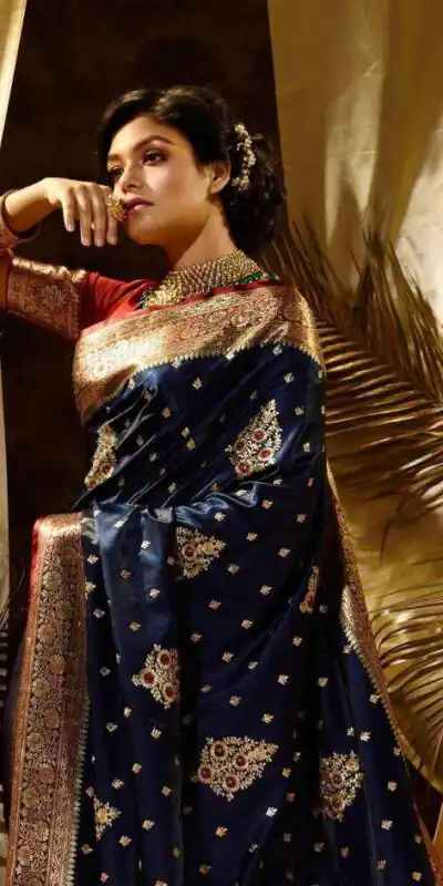 KPR 227 Navy Blue in Color Soft Lichi Silk. Lace Border & Lace Work Saree Grab it for ₹1399. Delivery 4-6 Working Days. Shop now. | Creative Sarees, Embroidered Sarees, Bollywood Sarees, Designer Sarees, Ethnic Saree, Modern Digital sarees, Party Wear Sarees, Sarees