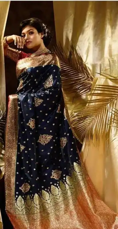 KPR 227 Navy Blue in Color Soft Lichi Silk. Lace Border & Lace Work Saree Grab it for ₹1399. Delivery 4-6 Working Days. Shop now. | Creative Sarees, Embroidered Sarees, Bollywood Sarees, Designer Sarees, Ethnic Saree, Modern Digital sarees, Party Wear Sarees, Sarees